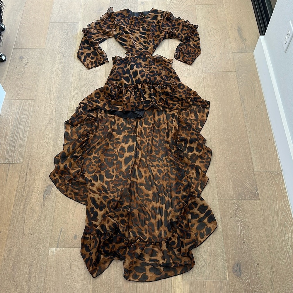 LOVE & LEMONADE Leopard High Low Ruffle Hem Cut-Out Dress - Picture 5 of 11
